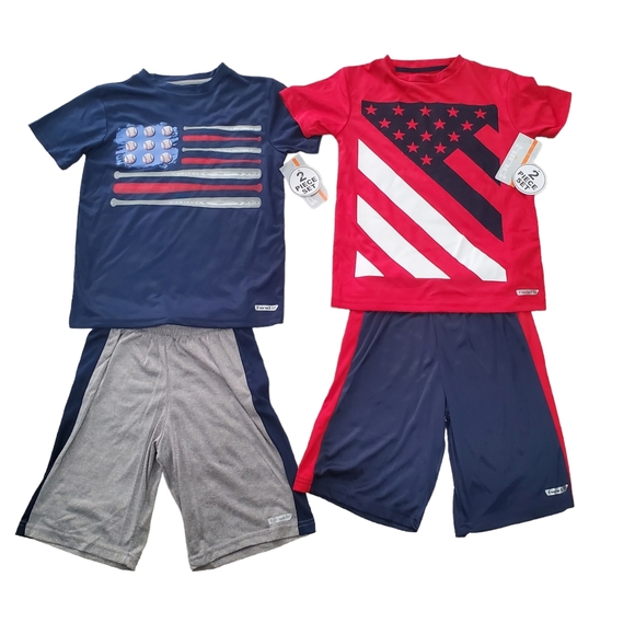 American Flag Baseball Tees and Shorts Hind Lot 2 Piece Set Blue Red Merica - Picture 2 of 3